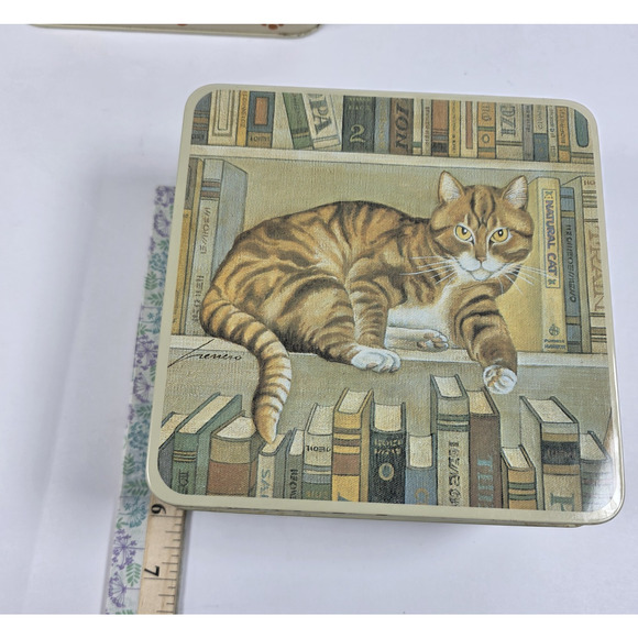 Set 4 Vintage 1982 Lowell Herrero Cat-Themed nesting tins made by Vandor Japan - Picture 8 of 14